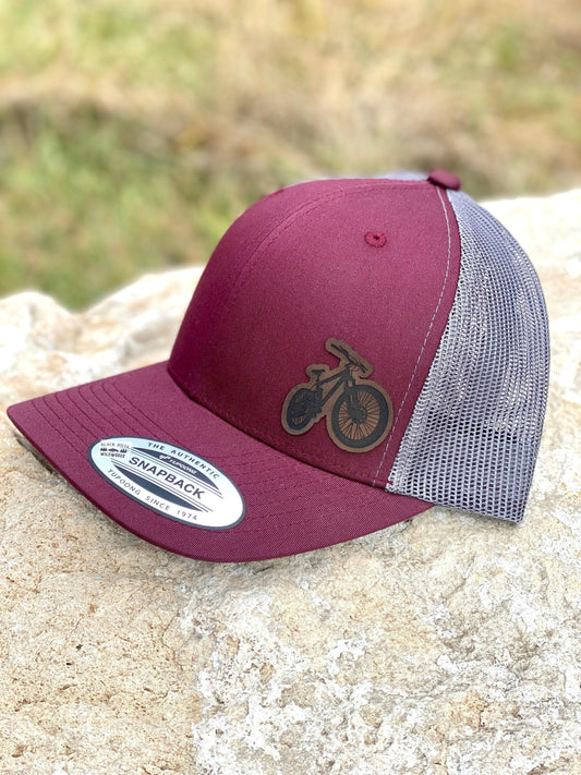 Mountain Bike Hat Snapback Trucker – Engraved Patch Bicycle Cap, Cyclist Gift, Trail Riding Hat, MTB or Outdoor Adventure Style