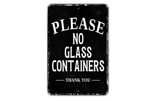 Please No Glass Containers Thank You Sign – Vintage Style Metal Warning Sign for Pool, Beach, or Park, Outdoor Safety Notice Decor