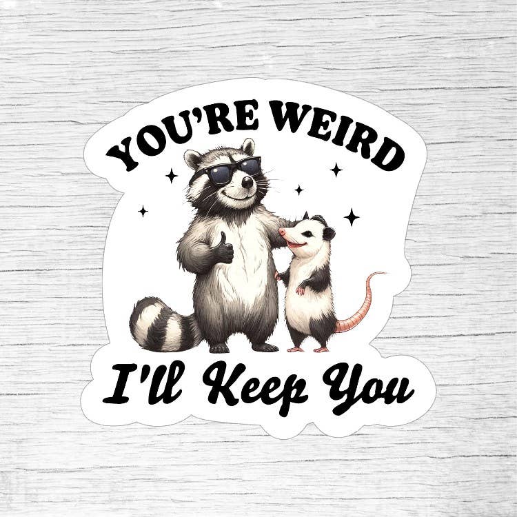You’re Weird I’ll Keep You Funny Raccoon and Possum Sticker - Inspirational Just Be You