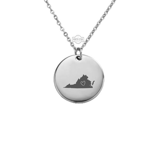 Virginia Necklace - Or Any State Outline With Heart Gold or Silver Minimalist Dainty Engraved Custom Pendant Charm Jewelry