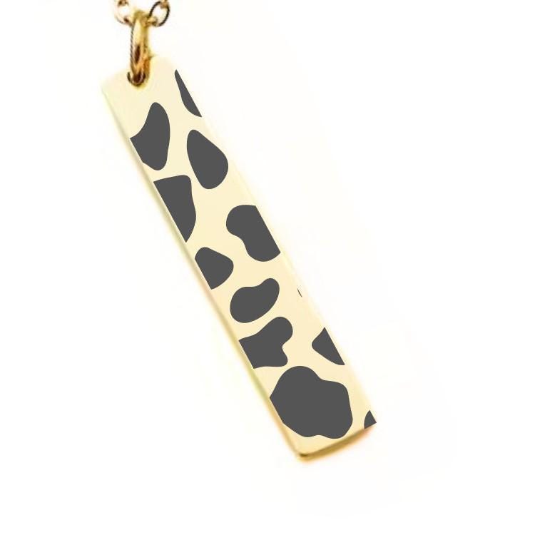 Cow Print Bar Necklace or Keychain – Western Style Jewelry – Gift for Farm Girl or Animal Lover – Minimalist Cow Pattern Charm