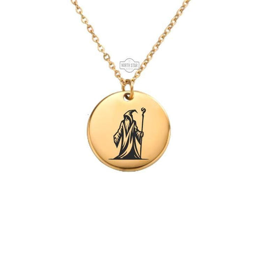 Wizard Necklace – Gold or Silver Fantasy Charm – Personalized Magic Lover Gift – Spellcaster Jewelry – Keychain Available