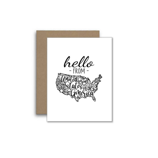 Hello from America Card – Boho Mandala USA Outline Design