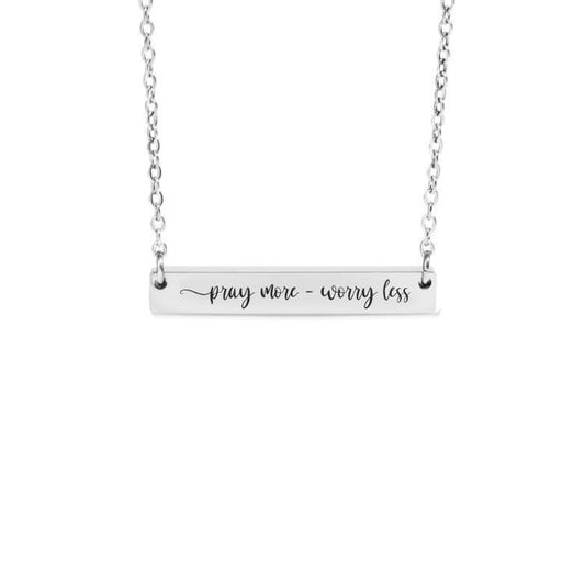 Pray More Worry Less Bar Necklace or Keychain – Faith-Based Jewelry – Inspirational Christian Gift – Daily Encouragement Charm
