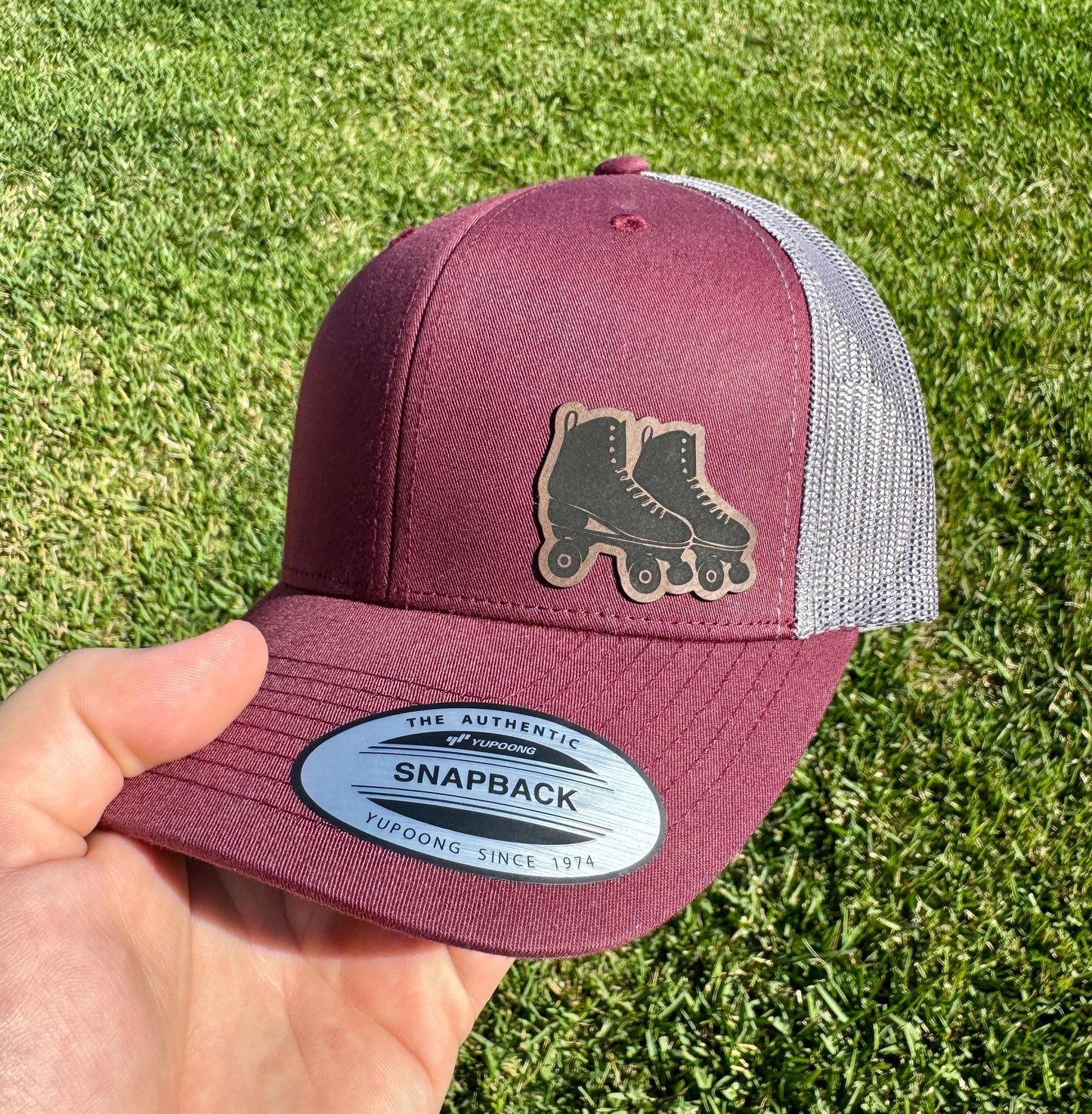 Roller Skates Hat – Snapback Trucker Hat with Patch – Retro Skater Cap – Roller Derby Gift – Vintage Skating Hat – Gift for Him or Her