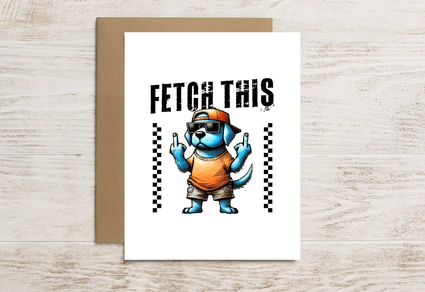Rude Dog Card – “Fetch This” with a Dog Flipping the Bird