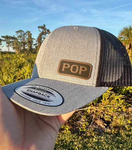 Pop  Trucker Hat – Snapback Cap for Grandpa, Engraved Hat Gift for Pop, Rustic Grandfather Hat, Outdoor Style