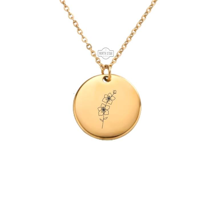 Cherry Blossom Flower Necklace - Flowers Gold or Silver Minimalist Dainty Engraved Custom Pendant Charm Jewelry