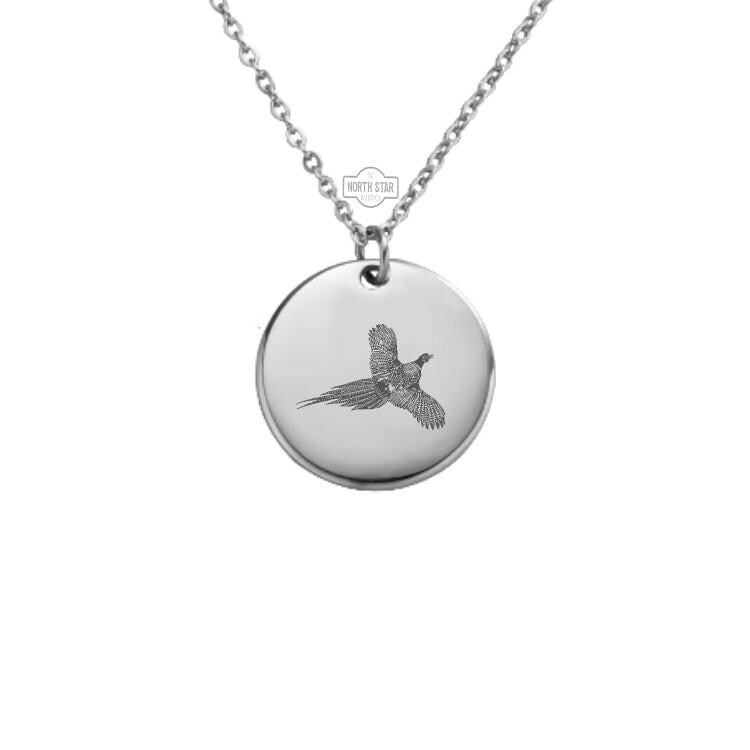 Pheasant Bird Necklace - Wildlife Hunter Gold or Silver Minimalist Dainty Engraved Custom Pendant Charm Jewelry - Personalized Gift For Her