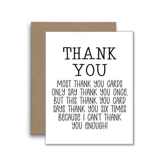 Funny Thank You Card – Repeated Gratitude Thanks