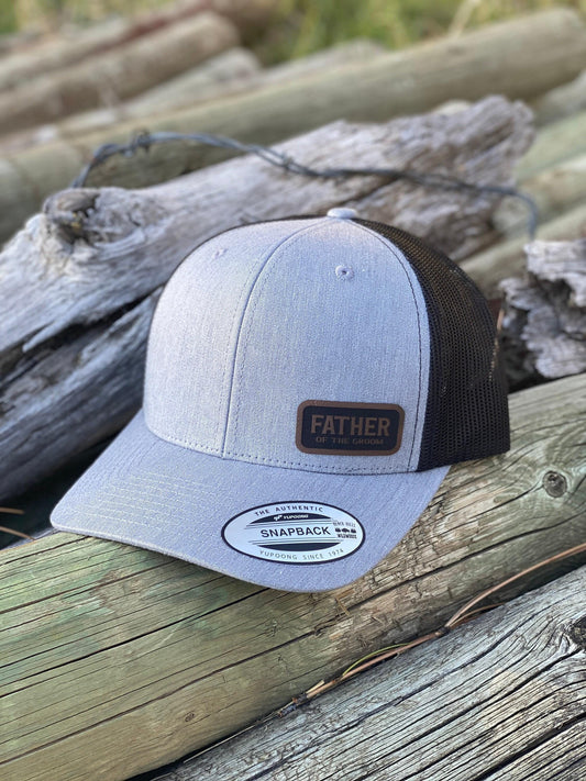 Father of the Groom Hat – Snapback Cap for Wedding Day, Gift for Dad, Engraved Patch, Mesh Back Hat for Father, Patch Trucker Hat
