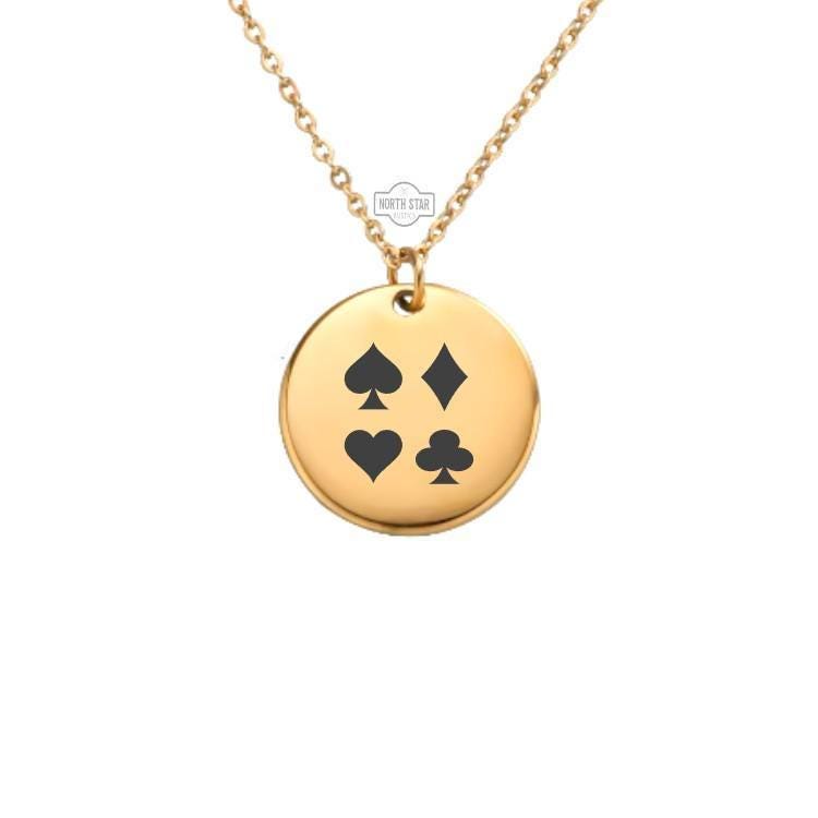 Card Suits Necklace or Keychain – Spade, Diamond, Heart, Club Pendant Gift for Her or Him, Personalized Jewelry in Gold or Silver