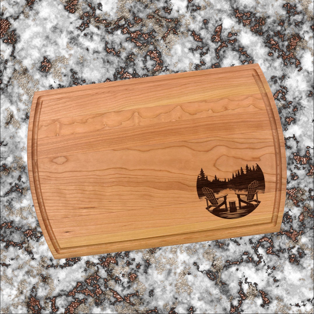 Lake River Scene Cutting Board | Adirondack Chair Charcuterie Board | Custom Serving Tray | Personalized Housewarming Gift |