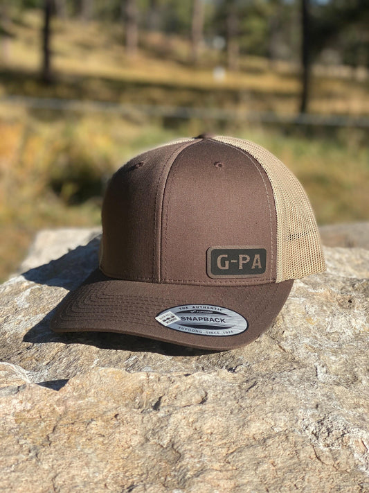G-Pa Hat – Snapback Trucker Hat with Engraved Patch, Gift for Grandpa, Rustic Mesh Cap for Cool Grandfather, Grandparent Gift