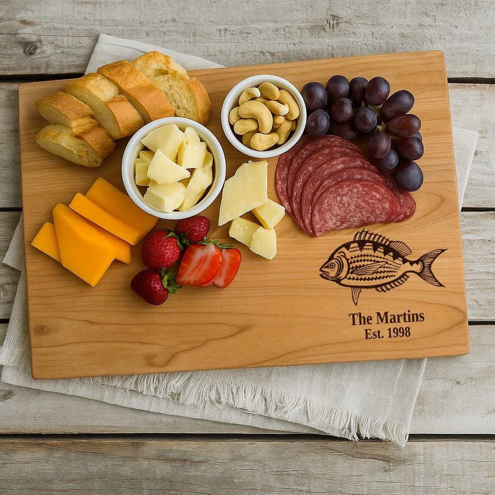 Scup Fish Cutting Board | Fishing Charcuterie Board | Custom Serving Tray | Personalized Boat Captain Gift | Wedding Anniv Gift