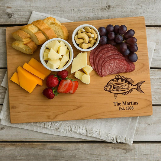 Scup Fish Cutting Board | Fishing Charcuterie Board | Custom Serving Tray | Personalized Boat Captain Gift | Wedding Anniv Gift
