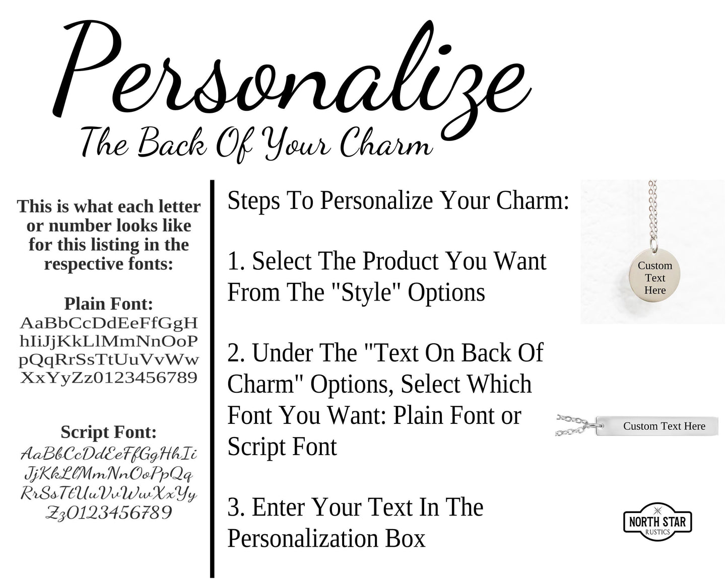 the back of your charm is shown with instructions