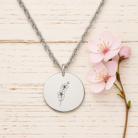 Cherry Blossom Birth Flower Necklace or Keychain – March Birthday Gift, Personalized Floral Jewelry in Gold or Silver