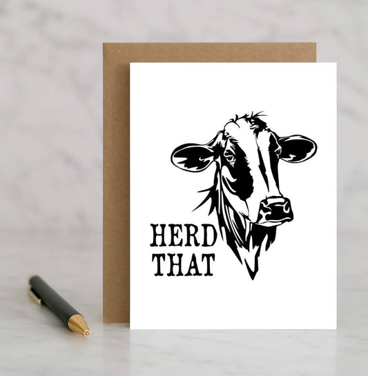 Herd That Cow Card – Funny Farm Animal Greeting – Pun Card f