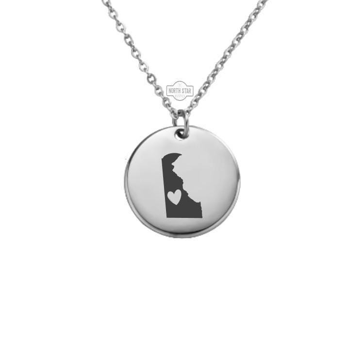 Delaware Necklace – Gold or Silver State Outline Charm – Personalized DE Gift – Custom Jewelry Keepsake – Keychain Available
