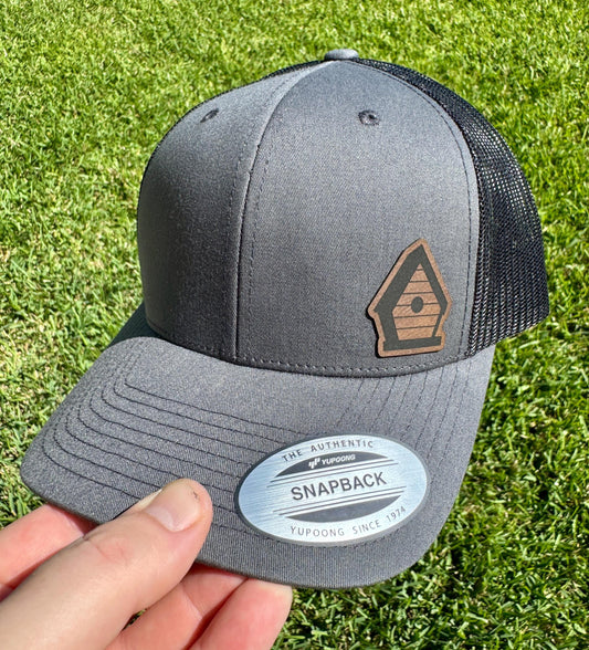 Birdhouse  Hat – Yupoong Snapback Trucker Cap – Nature-Inspired Headwear – Heat-Pressed  – Bird Lover Gift