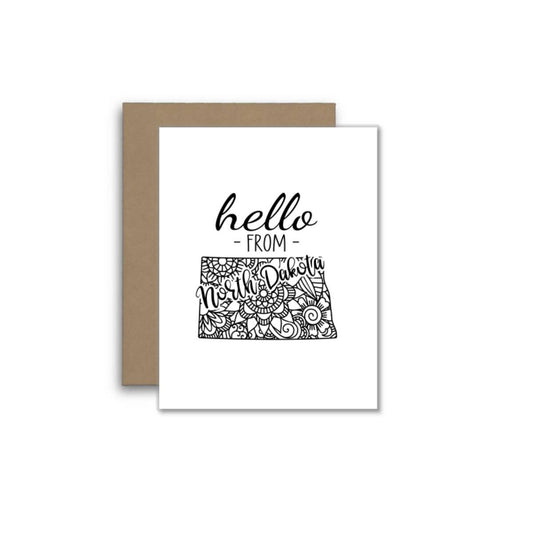 Hello from North Dakota Card – Boho Mandala State Outline