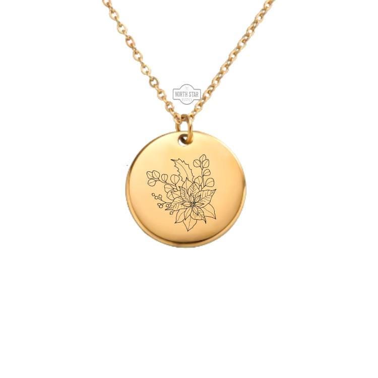 Poinsettia Necklace or Keychain – Personalized Holiday Gift in Gold or Silver, Christmas Flower Charm for Her or Him - December Charm