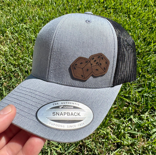 Dice Patch Snapback Trucker Hat – Pair of Dice Cap – Lucky Gambler Hat – Vegas Style Hat – Gift for Casino or Dice Fans