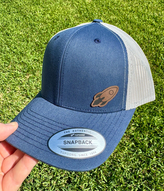 Rocket Ship Hat – Snapback Trucker Hat with Leatherette Patch – Space Explorer Cap – Sci-Fi Gift – Astronaut Hat – Outer Space Lover Hat