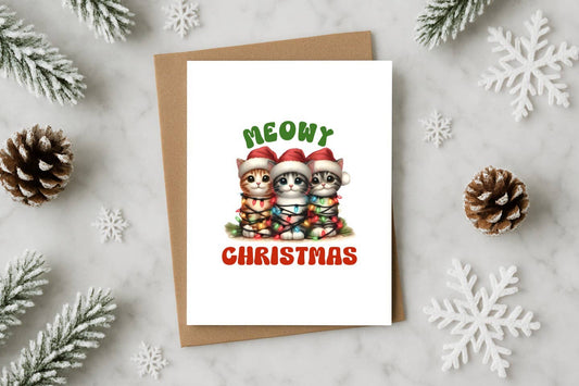 Meowy Christmas Funny Holiday Card with Cat – Cute Christmas