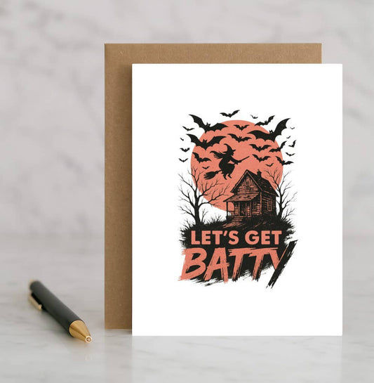 Let’s Get Batty Card – Funny Halloween Bat Greeting Card