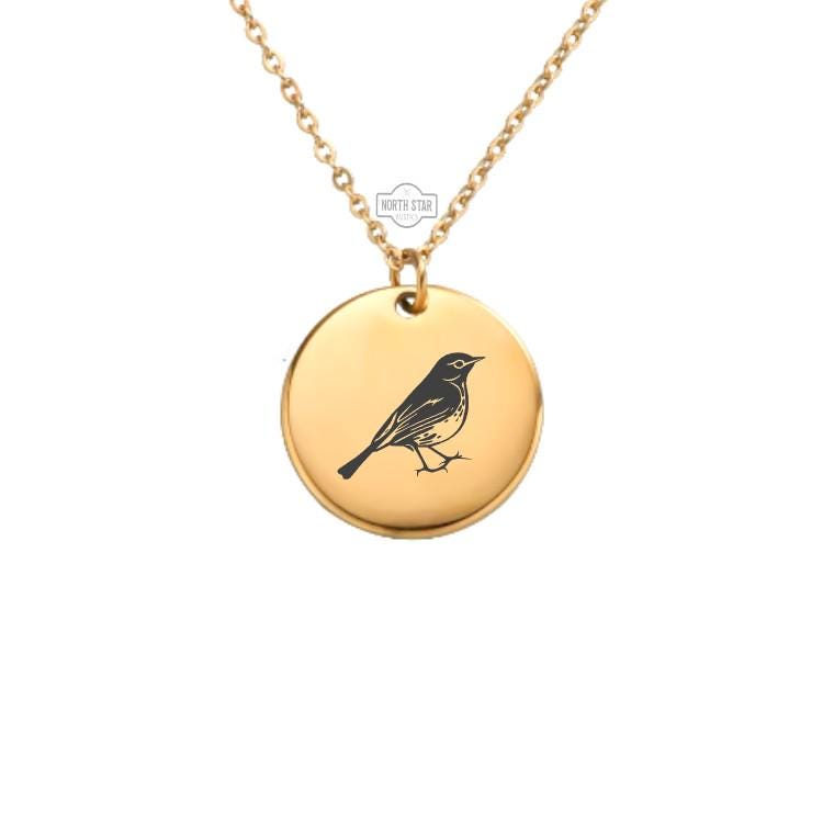 Robin Necklace - Bird Gold or Silver Minimalist Dainty Engraved Custom Pendant Charm Jewelry - Personalized Gift for Her