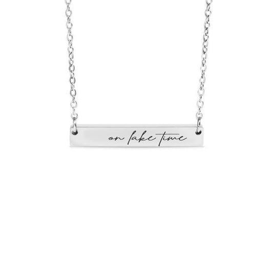 On Lake Time Bar Necklace or Keychain – Lake Life Gift – Engraved Vacation Jewelry – Relaxed Summer or Boating Keepsake