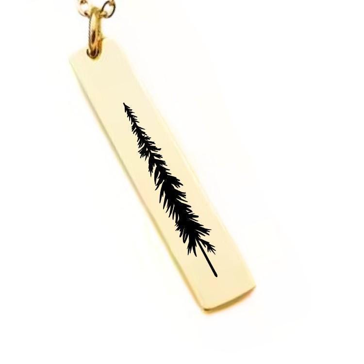 Pine Tree Bar Necklace or Keychain – Engraved Forest Jewelry – Nature Lover Gift – Adventure Keepsake – Minimalist Outdoor Charm