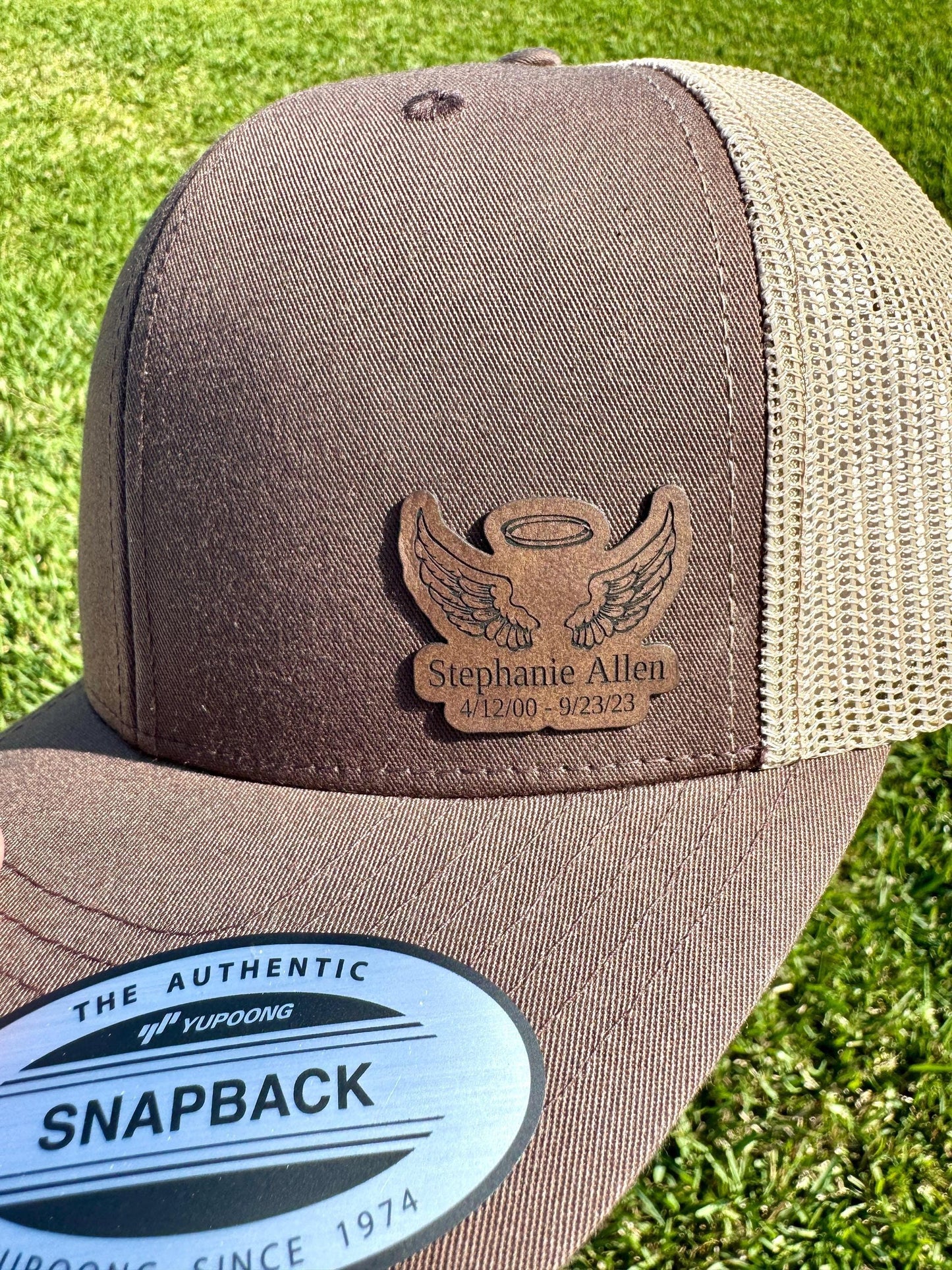 Memorial Angel Wings Hat Snapback – Personalized Engraved Patch Cap, Remembrance Gift, In Memory Hat with Name or Date