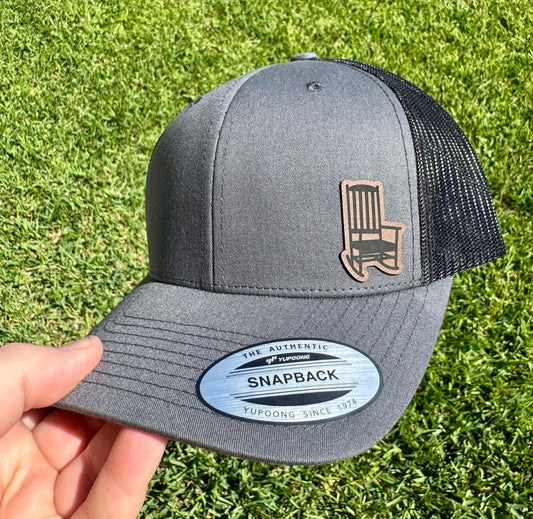 Rocking Chair  Hat – Yupoong Snapback Trucker Cap – Rustic Comfort Design – Pressed  – Front Porch Vibes Gift