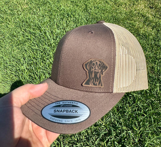 Great Dane Hat – Snapback Trucker Hat with Engraved Patch, Dog Lover Gift, Gentle Giant Dog Cap, Rustic Mesh Hat for Dane Owners