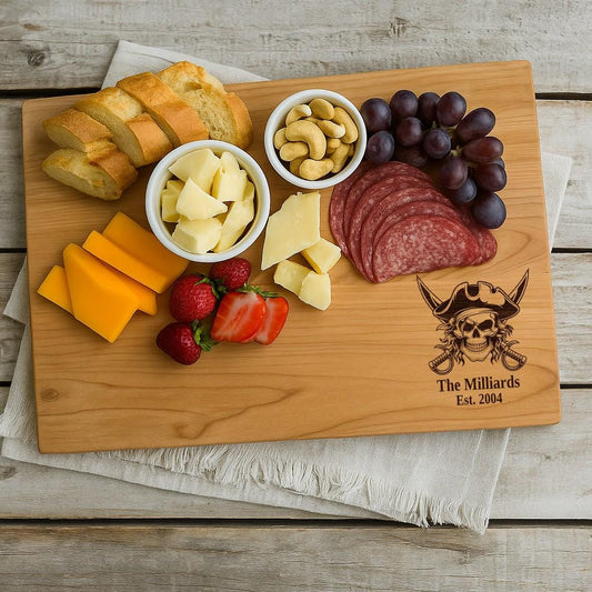 Pirate Cutting Board | Nautical Skull and Bones or Crossbones Chopping or Charcuterie Board | Custom Serving Tray | Personalized Wedding