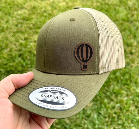 Hot Air Balloon Hat Snapback Trucker – Engraved Patch Cap for Travel Lovers, Adventure Gift, Festival or Pilot Style Hat