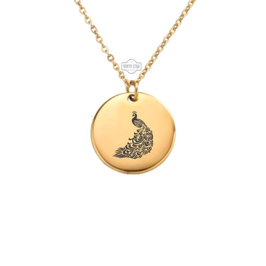 Peacock Necklace - Bird Gold or Silver Minimalist Dainty Engraved Custom Pendant Charm Jewelry - Personalized Gift for Her