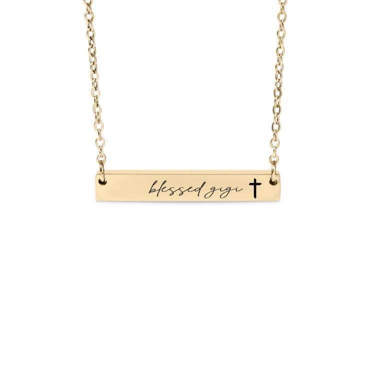 Blessed Gigi Bar Necklace or Keychain with Cross – Christian Gift from Grandkids – Faith-Based Engraved Jewelry for Gigi