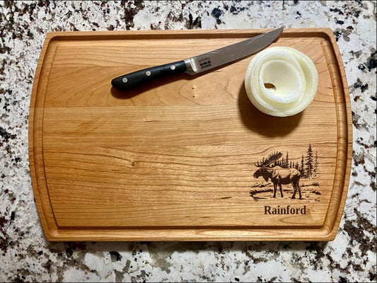 Moose Nature Scene Cutting Board | Moose Charcuterie Board | Custom Serving Tray | Personalized House Closing Gift | Wedding Anniv Gift