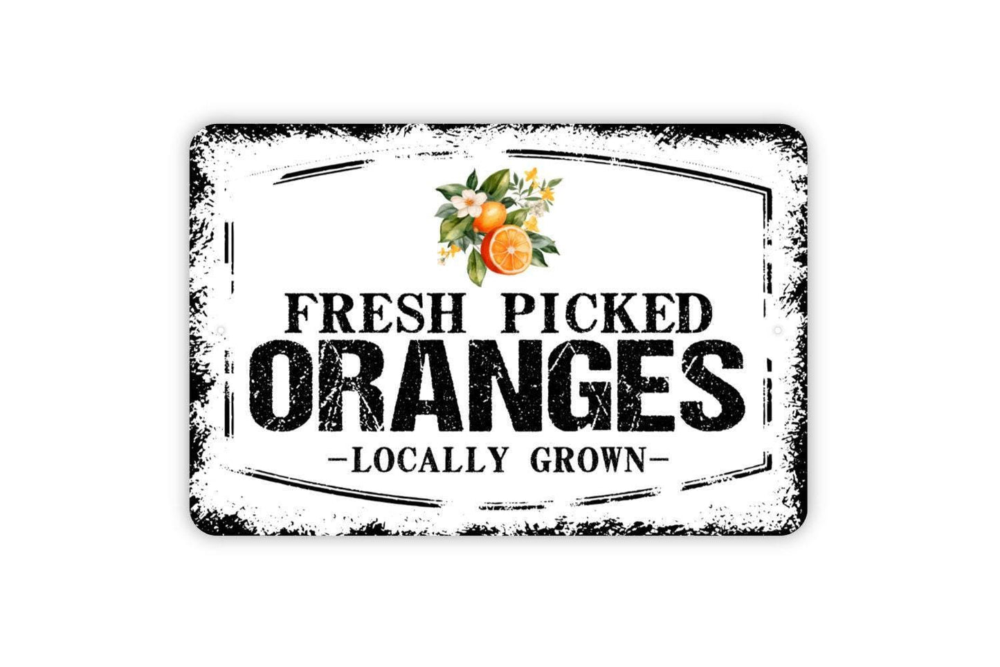 Fresh Picked Oranges Locally Grown Sign - Orange Orchard Fruit Metal Sign Wall Art Indoor Or Outdoor