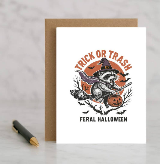 Trick or Trash Halloween Card – Feral Raccoon Funny
