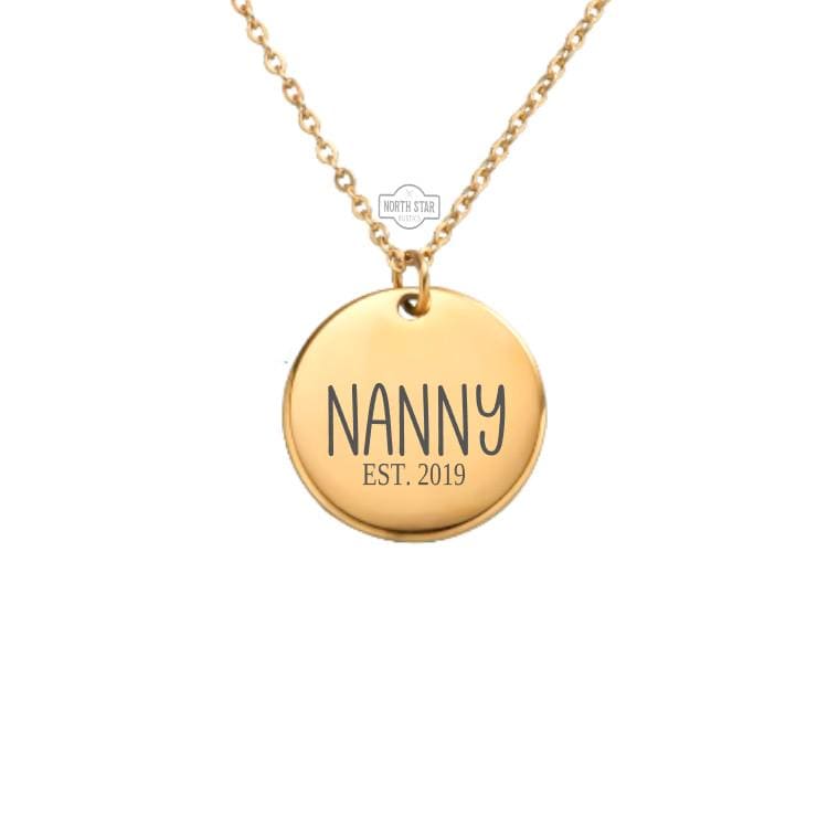 Personalized Nanny Necklace - Gift for Grandma Pregnancy Reveal Baby Announcement Gift - Custom Established Date Pendant Charm For Her