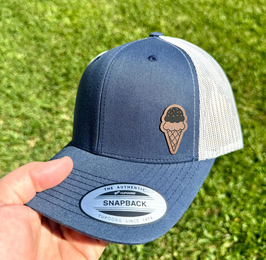 Ice Cream Cone Hat – Snapback Trucker Hat with Leatherette Patch – Dessert Lover Cap – Summer Gift – Foodie Style Hat