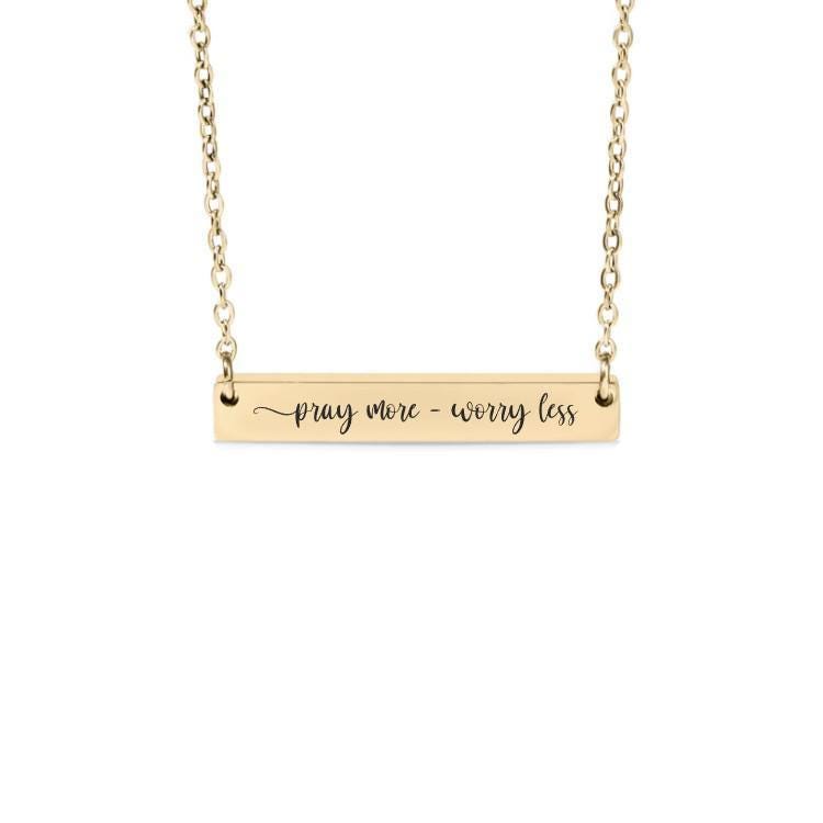 Pray More Worry Less Bar Necklace or Keychain – Faith-Based Jewelry – Inspirational Christian Gift – Daily Encouragement Charm