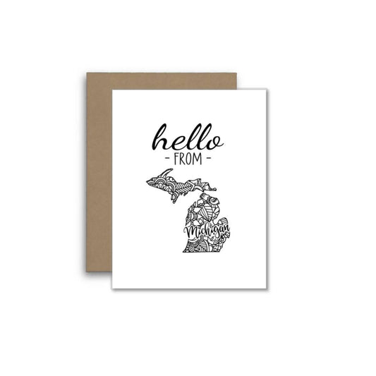 Hello from Michigan Card – Boho Mandala State Outline