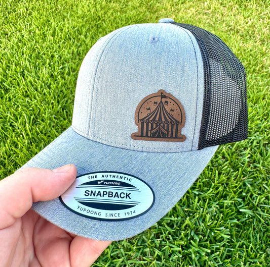 Circus Carnival Hat – Trucker or Snapback Cap with Big Top Tent Design – Fun Hat for Festival Fans, Performers & Vintage Carnival Style