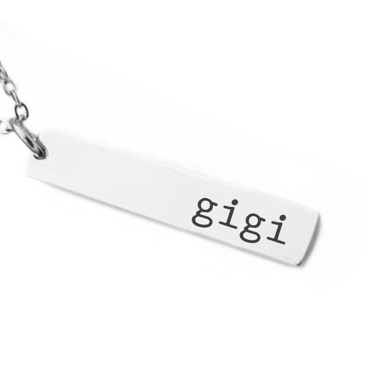 Gigi Bar Necklace or Keychain – Personalized Gift for Gigi – Engraved Name Jewelry from Grandkids – Minimalist Family Keepsake